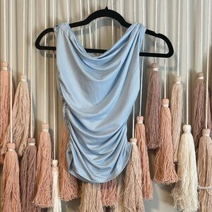 Elegant Light Blue Women's Draped Blouse size M NWOT